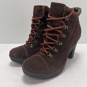 B.O.C. Born Concepts Brown Suede Ankle Boots Block Heels Lug Soles Size 8